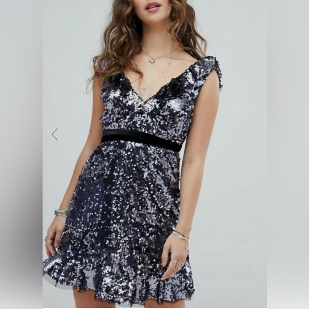 Free People Sequin Siren Ruffled Mini Dress - Picture 2 of 14